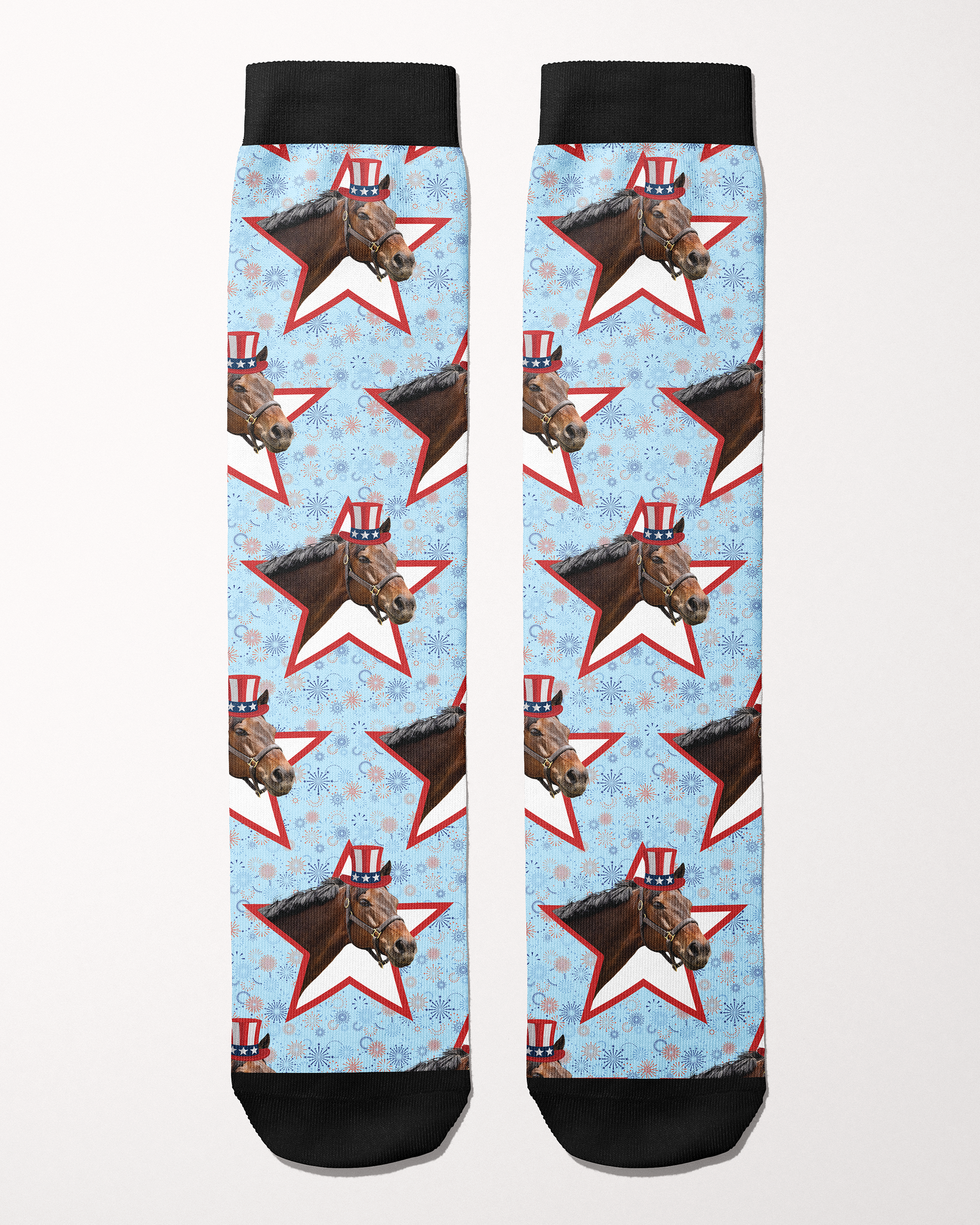 My __ For President custom photo equestrian boot socks, showing the full pattern layout