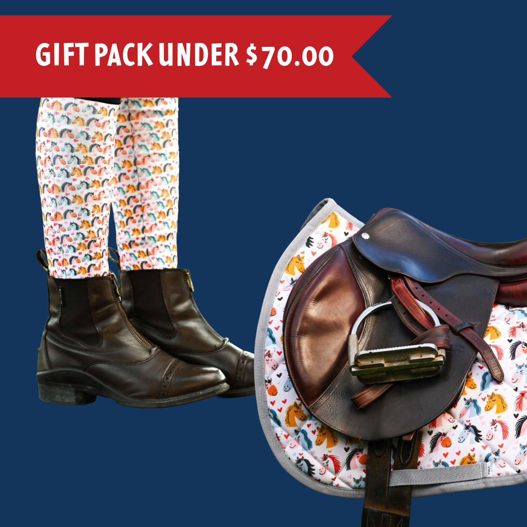 Just Horsing Around youth bundle with horse print socks and matching saddle pad under $70