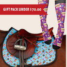 Donut Saddle Pad with matching donut-themed socks gift pack under $70 on horse back