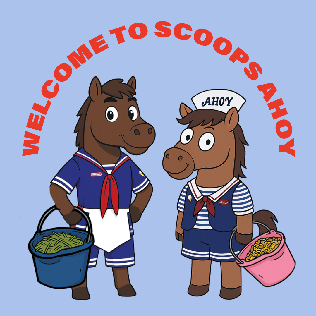 Limited edition Scoops Ahoy boot socks with retro ice cream parlor and horse scoop design