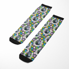 Custom horseshoe print socks with personalized horse photo and colorful lucky treats pattern