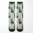 Custom solo socks with personalized horse and colorful lucky treat patterns on boot socks