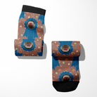 Custom Blue Ribbon design on Dreamers & Schemers boot socks with personalized photo and Stable Snackies pattern