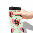 Custom Heart with Stable Snackies Socks featuring personalized dog and horse images on mint green background with hearts, carrots, and horseshoes.