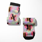 Custom Heart with Smiley Vibes Socks featuring colorful smiley faces and personalized pet photos on gray background