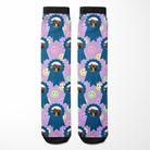 Custom Blue Ribbon socks with smiley faces and personalized photo design on pastel background