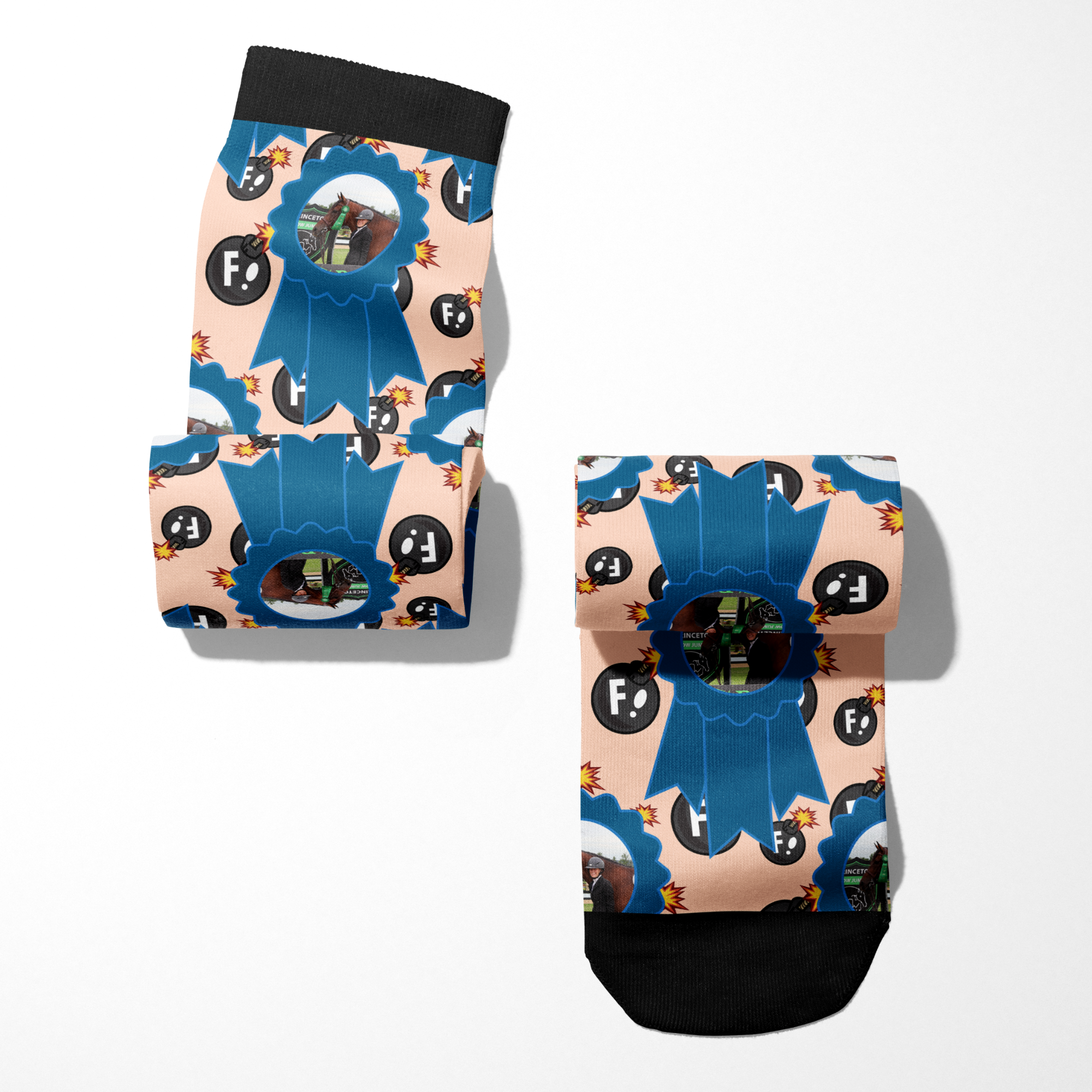 Custom Blue Ribbon with F Bombs Socks featuring personalized photo and bold pattern