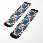 Custom Blue Ribbon with F Bombs socks featuring personalized photo on blue ribbon pattern with black accents