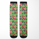 Custom heart with F Bombs socks featuring a personalized photo on green background with black and white F Bomb icons