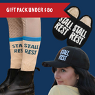 Stall Rest Equestrian Bundle with slippers, socks, and trucker hat for rider comfort and recovery