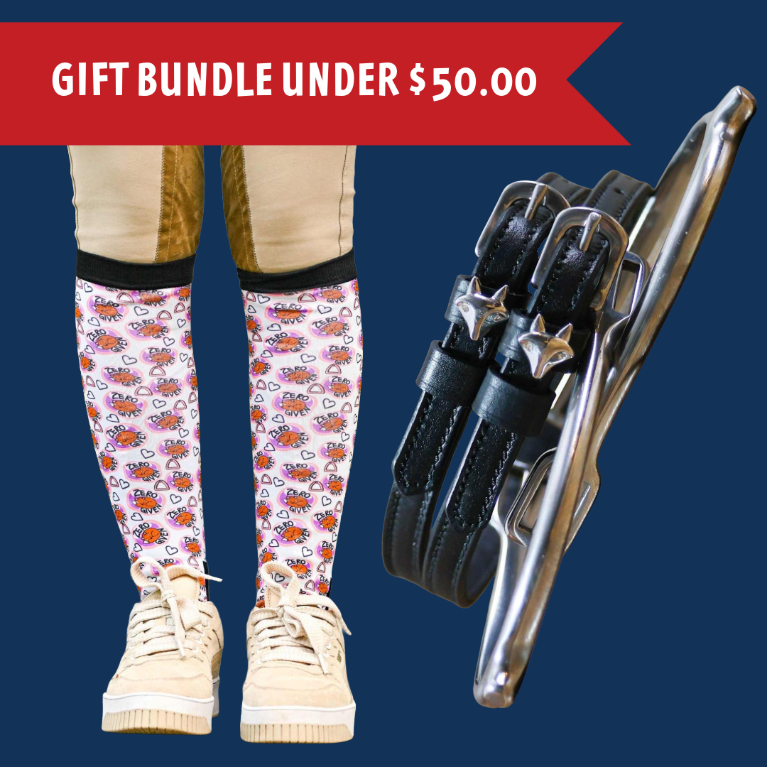Zero Fox Given Bundle featuring fox print riding socks and silver fox spur straps under $50 gift set