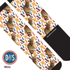 custom boot socks with personalized cat and trophy pattern white background