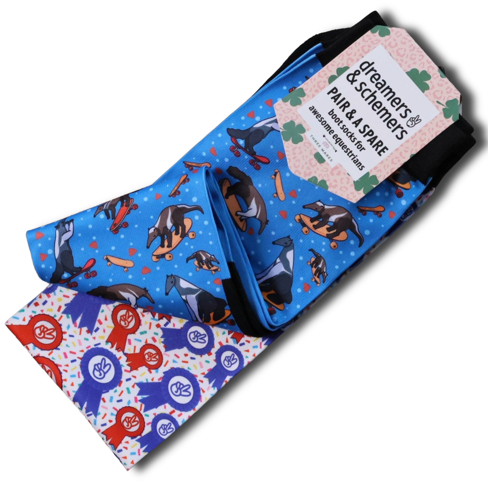 Anteaters Ollie Pair & a Spare equestrian boot socks featuring anteater print, alternate angle, by Dreamers & Schemers