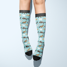 Limited edition Pony Island aqua boot socks with playful pony pattern in teal blue tones, youth and adult sizes available.
