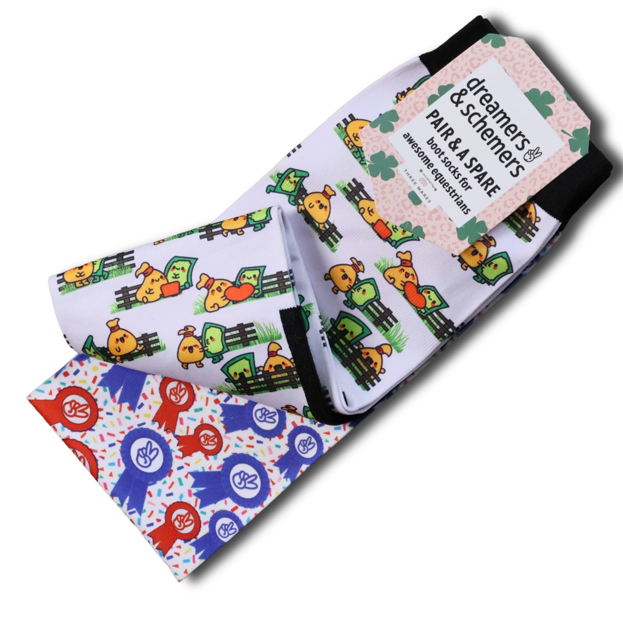 Bank Account Pair & a Spare equestrian boot socks featuring money cash print, alternate angle, by Dreamers & Schemers