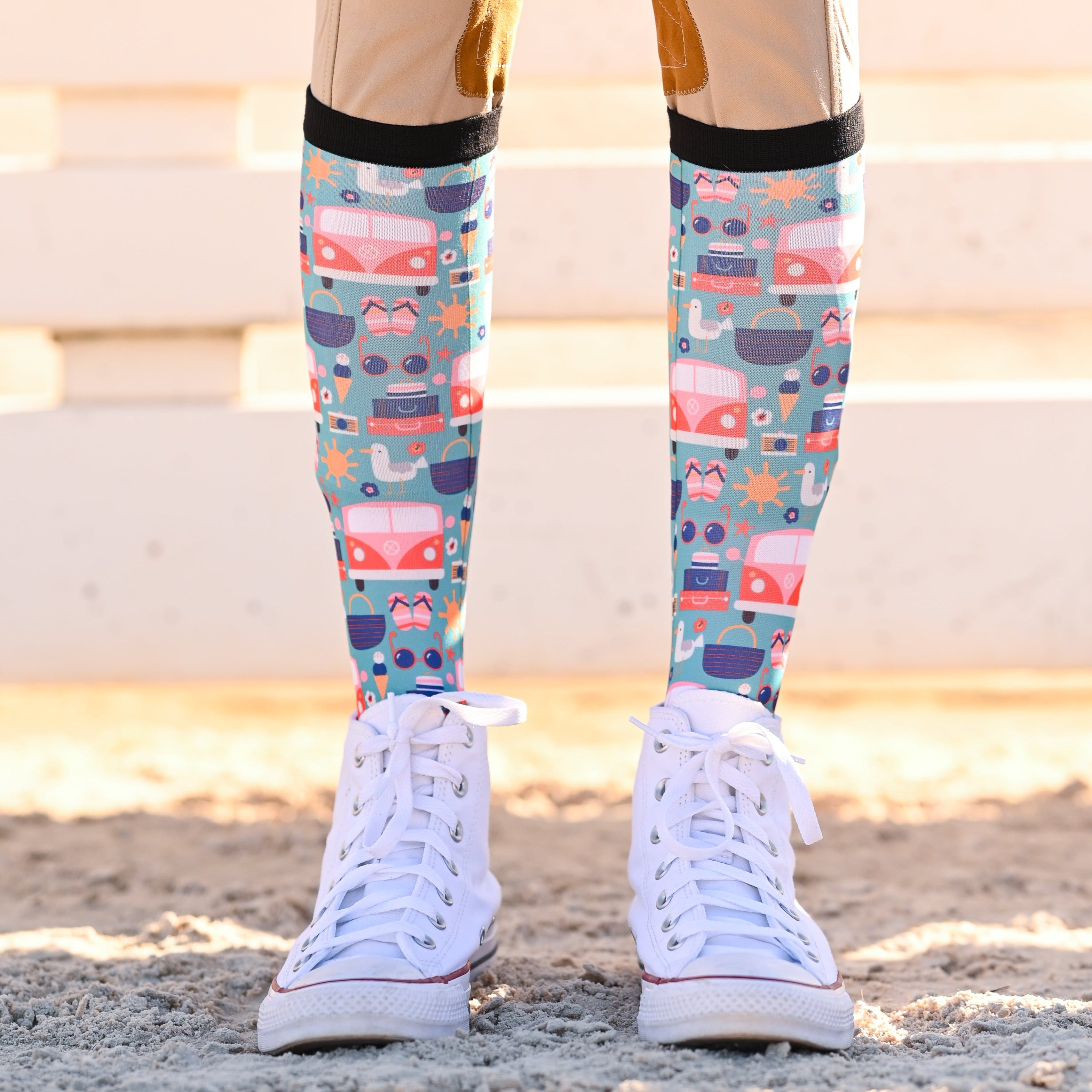 dreamers & schemers Pair & A Spare Beep Beep Youth Pair & a Spare equestrian boot socks boot socks thin socks riding socks pattern socks tall socks funny socks knee high socks horse socks horse show socks