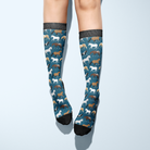 Limited Edition Pony Island blue socks with horse pattern, knee-high, made in USA