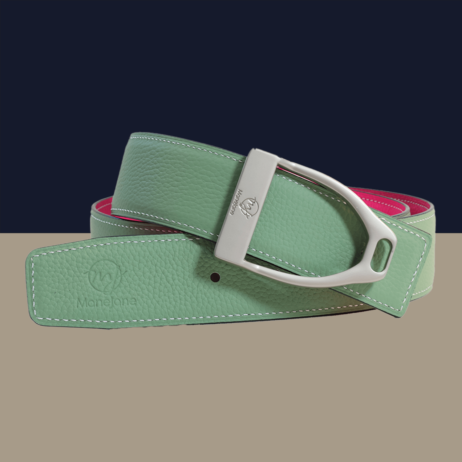 ManeJane Belt Buckle Up! Reversible Leather Belt Strap - Olive/Fuchsia equestrian boot socks boot socks thin socks riding socks pattern socks tall socks funny socks knee high socks horse socks horse show socks