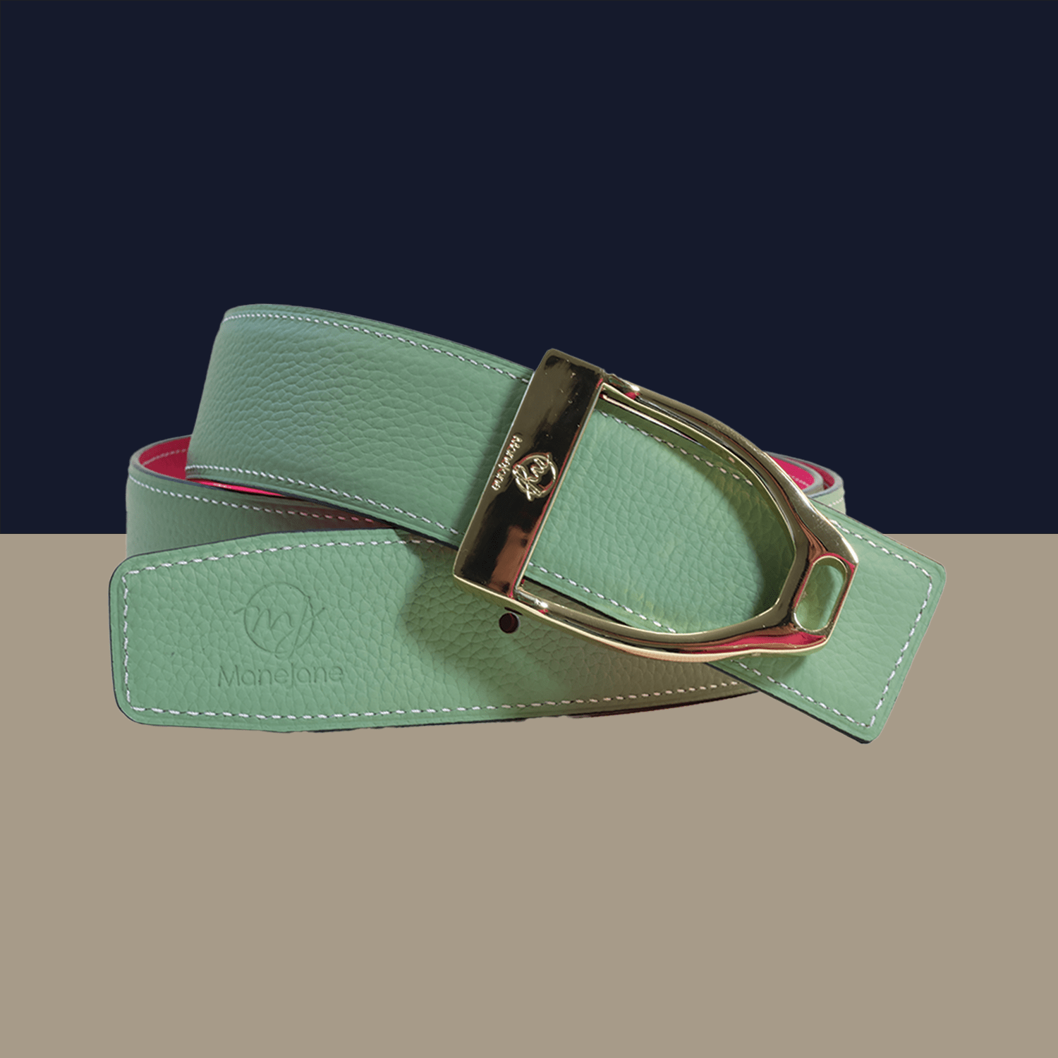 ManeJane Belt Buckle Up! Reversible Leather Belt Strap - Olive/Fuchsia equestrian boot socks boot socks thin socks riding socks pattern socks tall socks funny socks knee high socks horse socks horse show socks