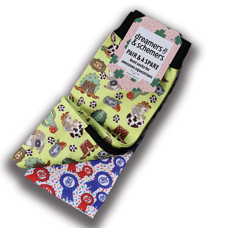 Buckle Bunny Pair boot socks with extra spare sock in black, breathable knit, wholesale pack of three