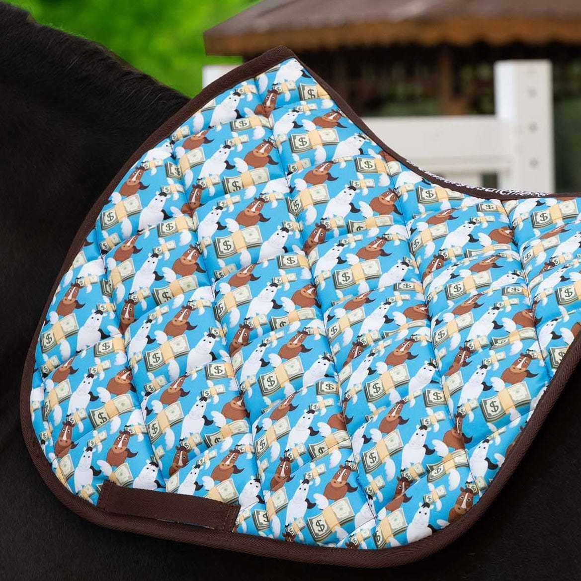 Colorful Cash Money Bundle horse saddle pad with playful money and horse design