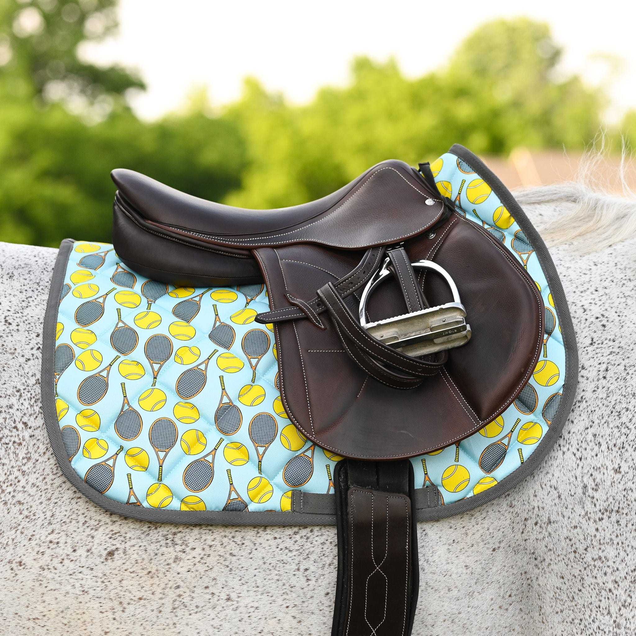 Dreamers & Schemers Cause a Racquet Saddle Pad – patterned saddle pad, equestrian gift, horseback riding gear from Dreamers & Schemers Saddle Pads