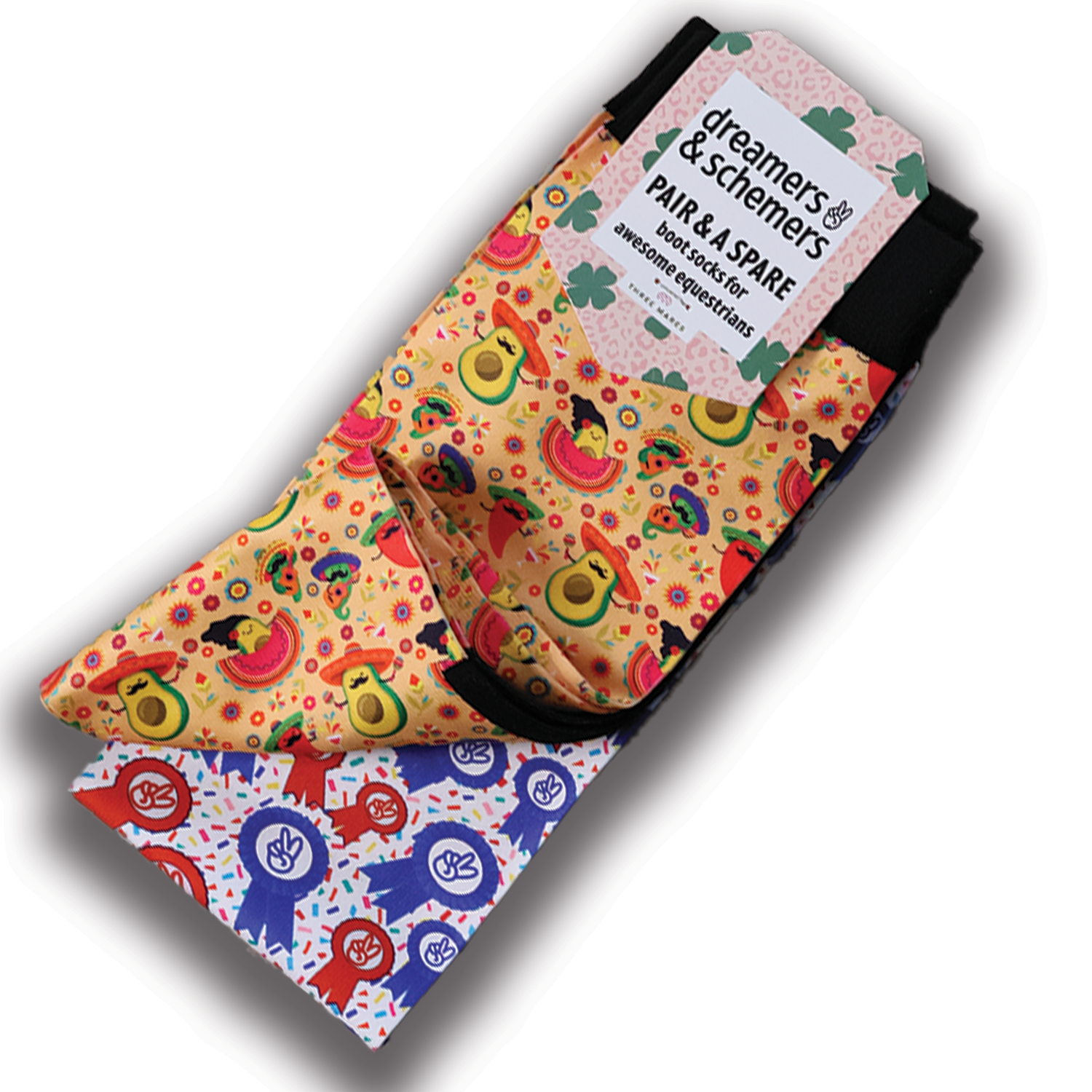 Colorful Spicy Mariachi boot socks with extra stretchy fit and black cuff