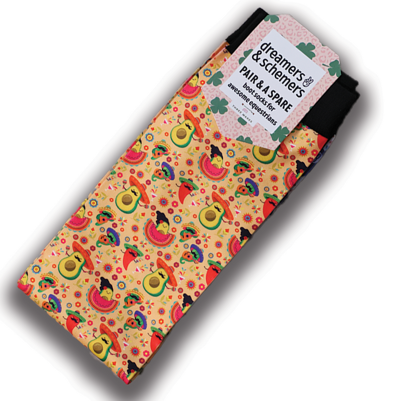 Spicy Mariachi Pair black top boot socks with free spare sock, comfortable fit, breathable knit