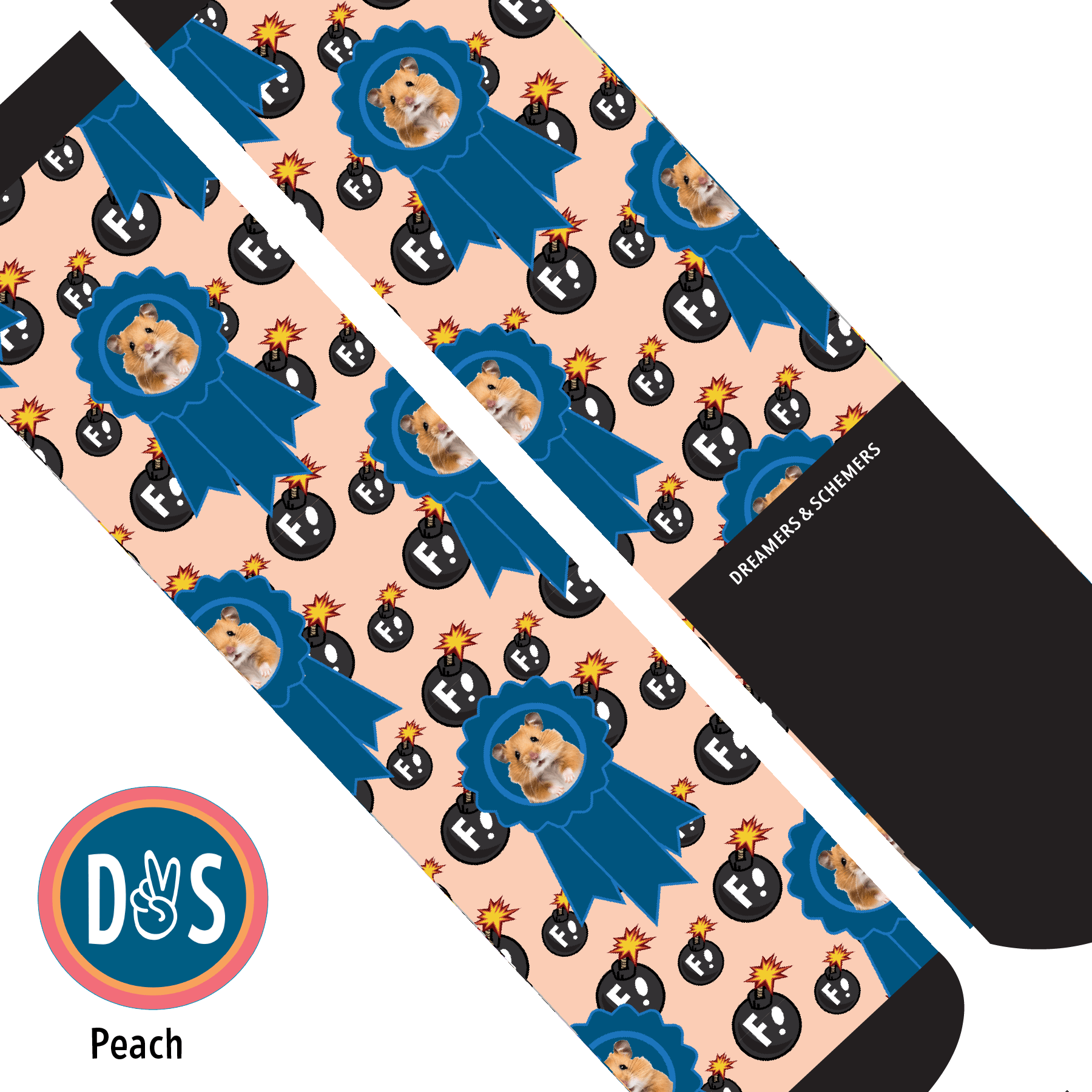 Custom AL Custom Socks Adult / Peach Custom Blue Ribbon with F Bombs Socks 1 Photo equestrian boot socks boot socks thin socks riding socks pattern socks tall socks funny socks knee high socks horse socks horse show socks