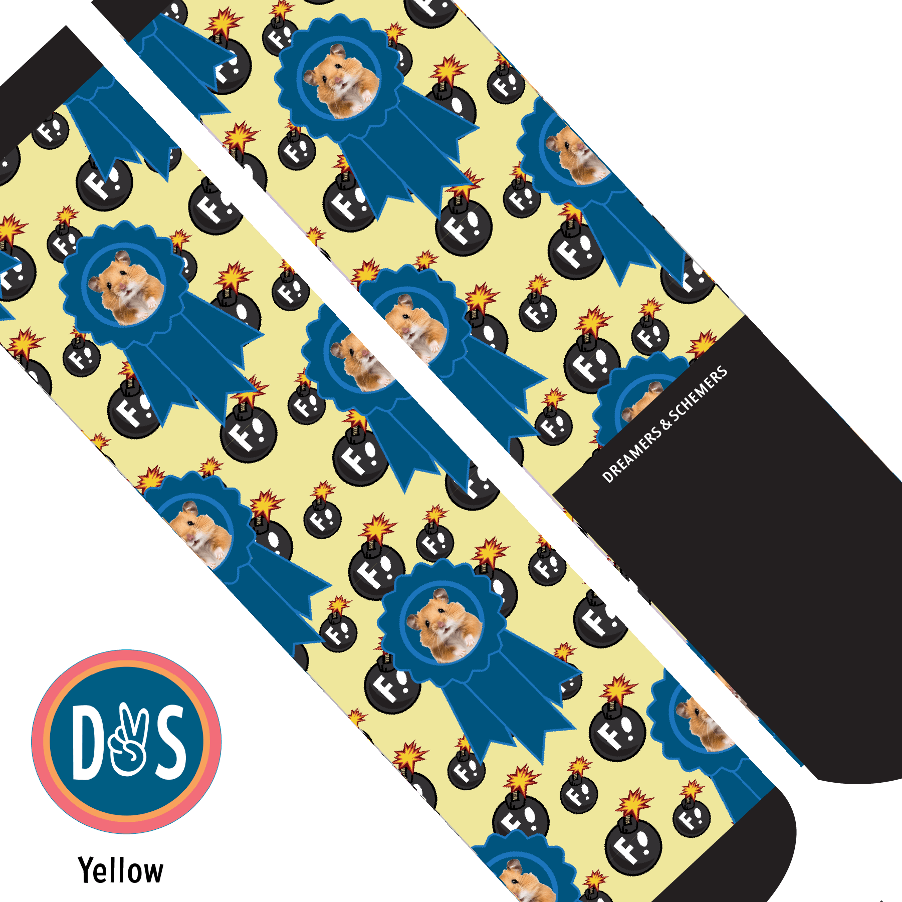 Custom AL Custom Socks Adult / Yellow Custom Blue Ribbon with F Bombs Socks 1 Photo equestrian boot socks boot socks thin socks riding socks pattern socks tall socks funny socks knee high socks horse socks horse show socks