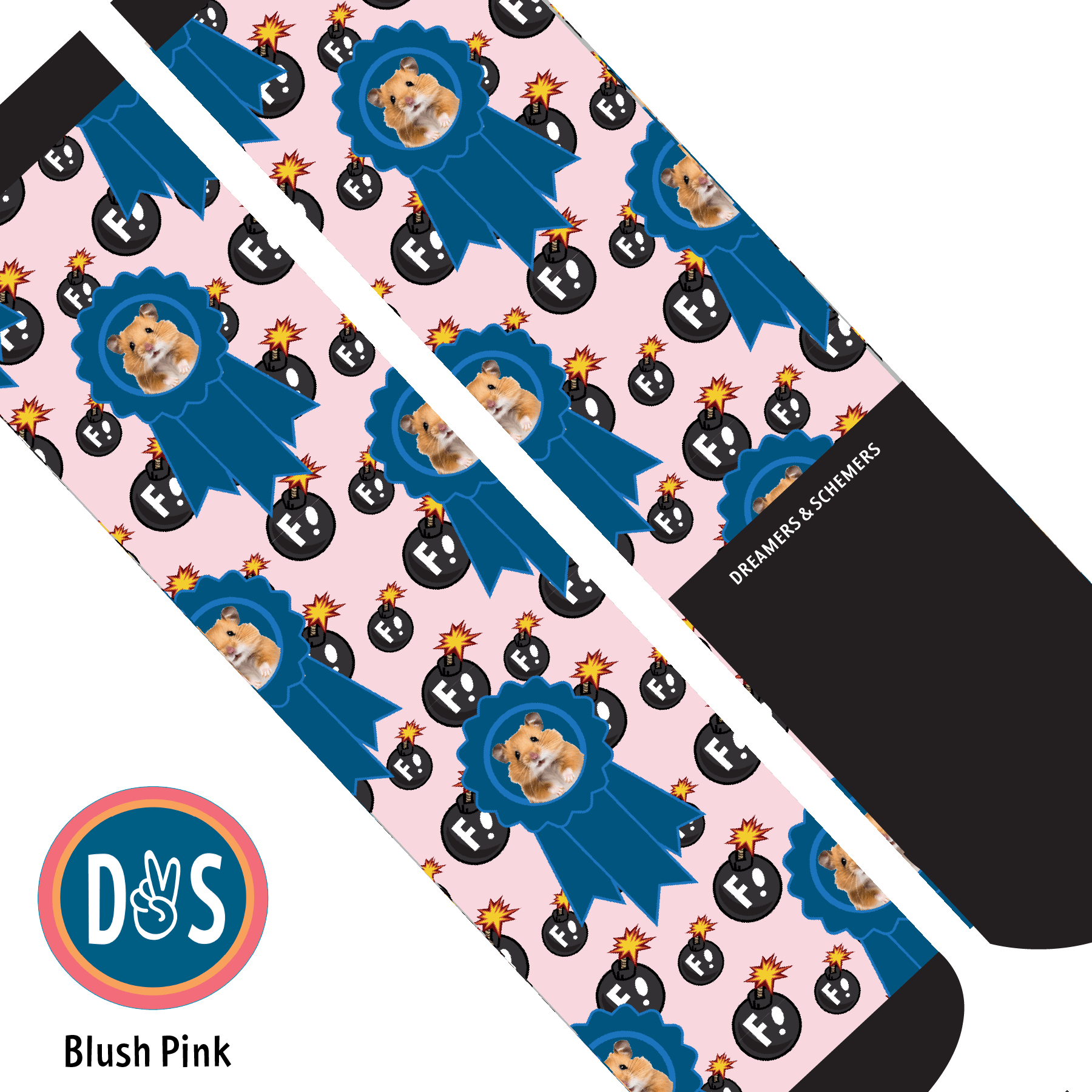 Custom AL Custom Socks Adult / Blush Pink Custom Blue Ribbon with F Bombs Socks 1 Photo equestrian boot socks boot socks thin socks riding socks pattern socks tall socks funny socks knee high socks horse socks horse show socks