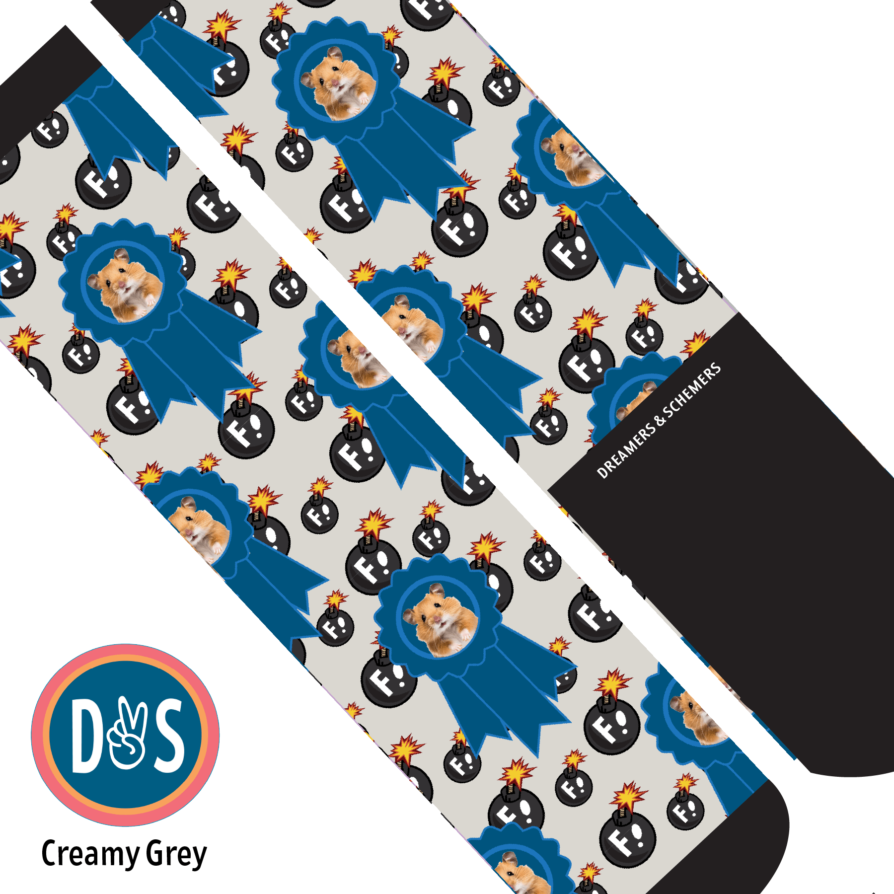 Custom AL Custom Socks Adult / Creamy Grey Custom Blue Ribbon with F Bombs Socks 1 Photo equestrian boot socks boot socks thin socks riding socks pattern socks tall socks funny socks knee high socks horse socks horse show socks