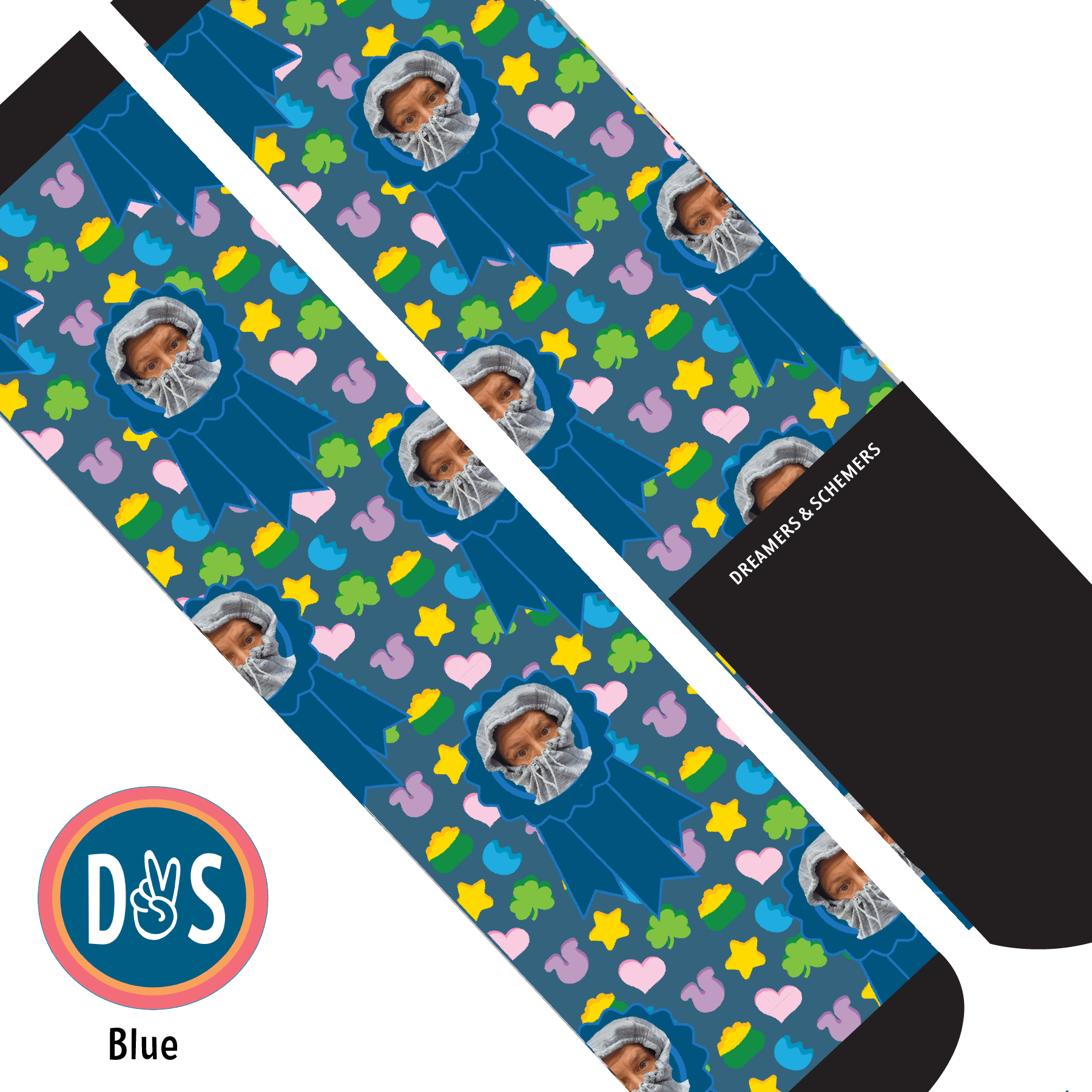 Custom AL Custom Socks Adult / Blue Custom Blue Ribbon with Lucky Treats Socks 1 Photo equestrian boot socks boot socks thin socks riding socks pattern socks tall socks funny socks knee high socks horse socks horse show socks