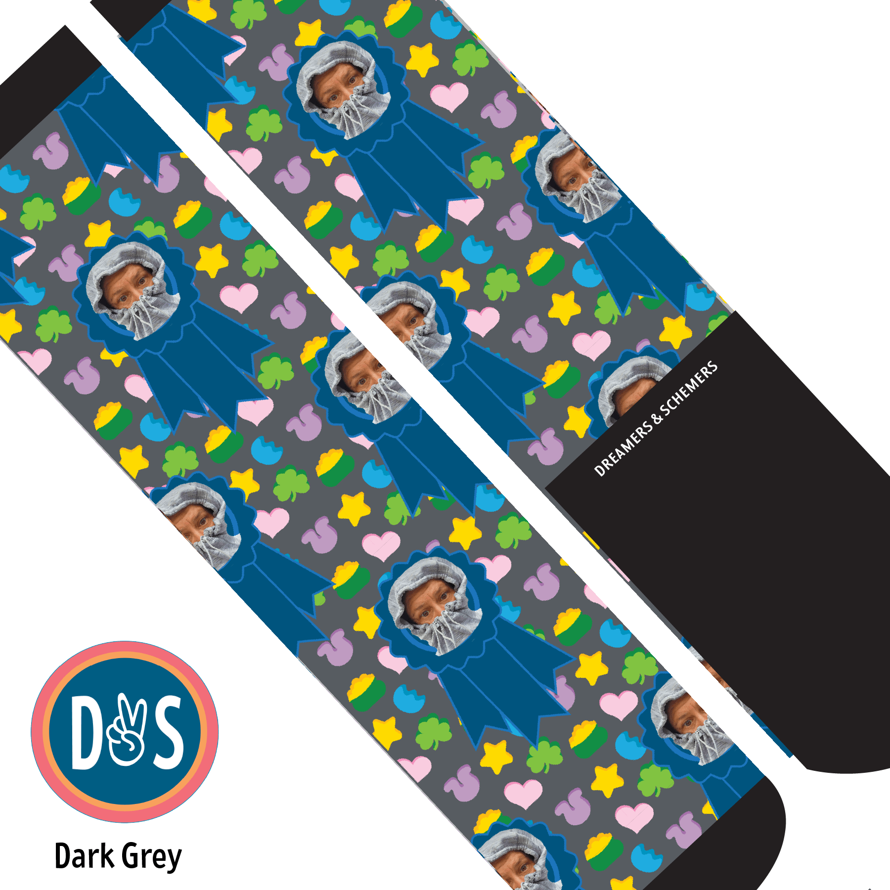 Custom AL Custom Socks Adult / Dark Grey Custom Blue Ribbon with Lucky Treats Socks 1 Photo equestrian boot socks boot socks thin socks riding socks pattern socks tall socks funny socks knee high socks horse socks horse show socks