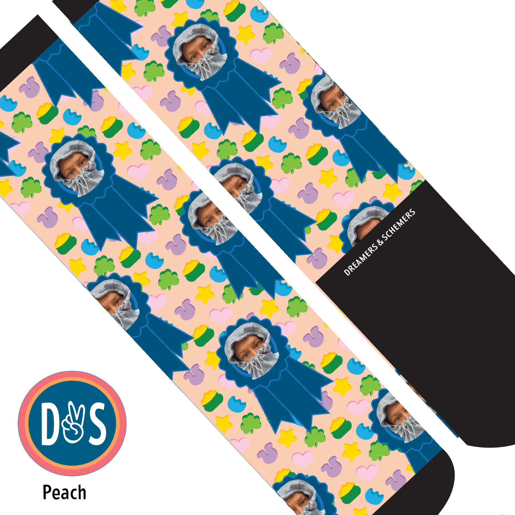 Custom AL Custom Socks Adult / Peach Custom Blue Ribbon with Lucky Treats Socks 1 Photo equestrian boot socks boot socks thin socks riding socks pattern socks tall socks funny socks knee high socks horse socks horse show socks