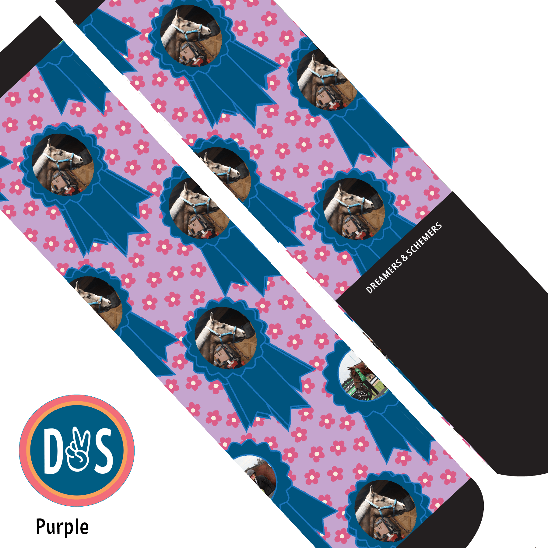 Custom AL Custom Socks Adult / Purple Custom Blue Ribbon with Pinky Petals Socks 1 Photo equestrian boot socks boot socks thin socks riding socks pattern socks tall socks funny socks knee high socks horse socks horse show socks