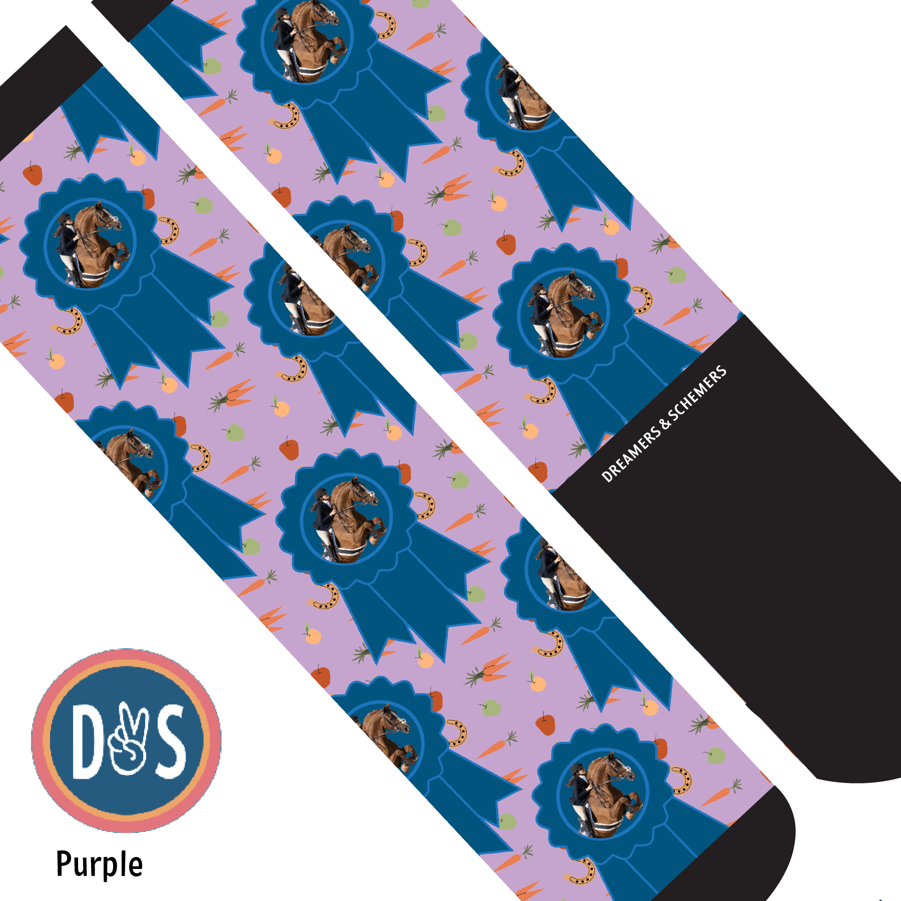 Custom AL Custom Socks Adult / Purple Custom Blue Ribbon with Stable Snackies Socks 1 Photo equestrian boot socks boot socks thin socks riding socks pattern socks tall socks funny socks knee high socks horse socks horse show socks