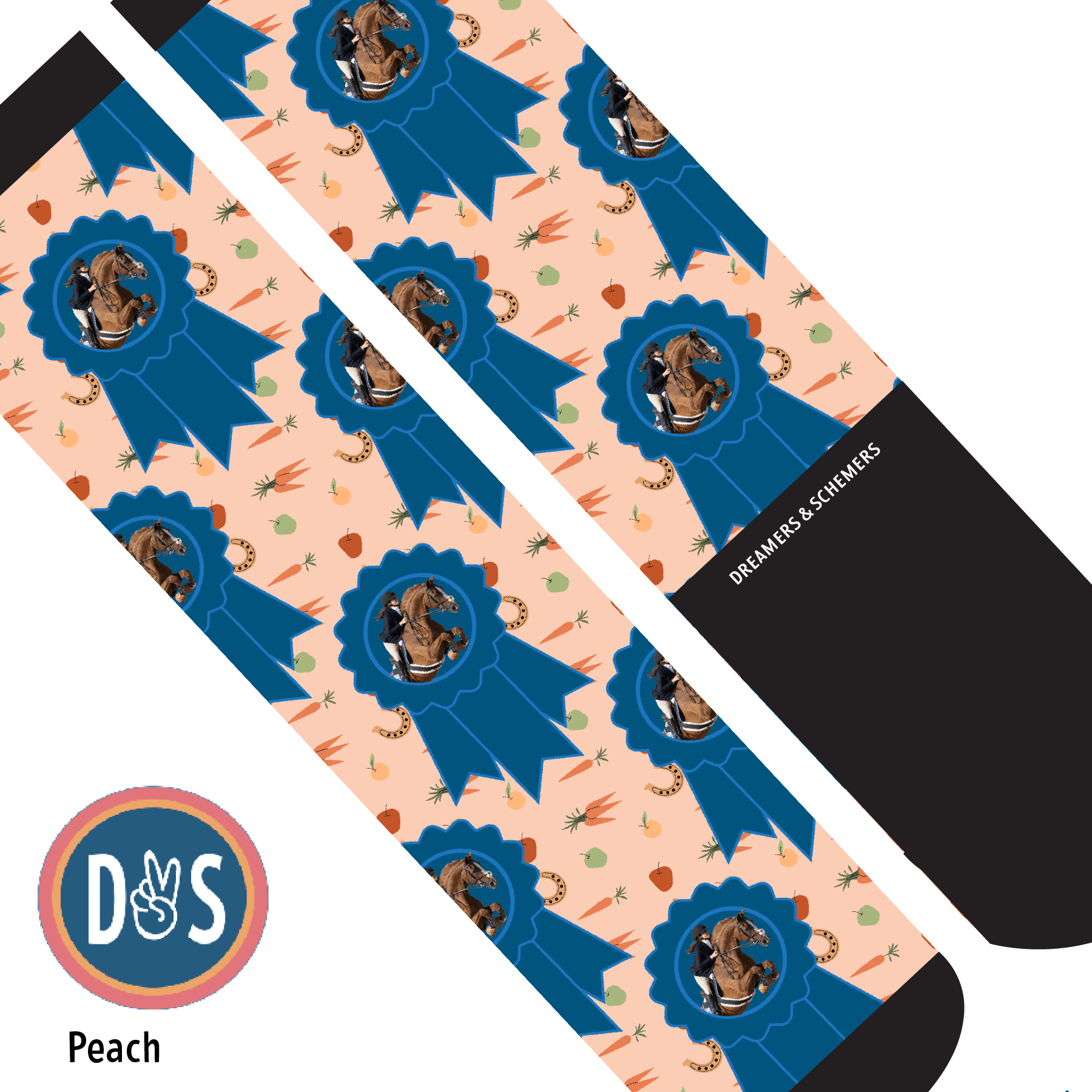 Custom AL Custom Socks Adult / Peach Custom Blue Ribbon with Stable Snackies Socks 1 Photo equestrian boot socks boot socks thin socks riding socks pattern socks tall socks funny socks knee high socks horse socks horse show socks