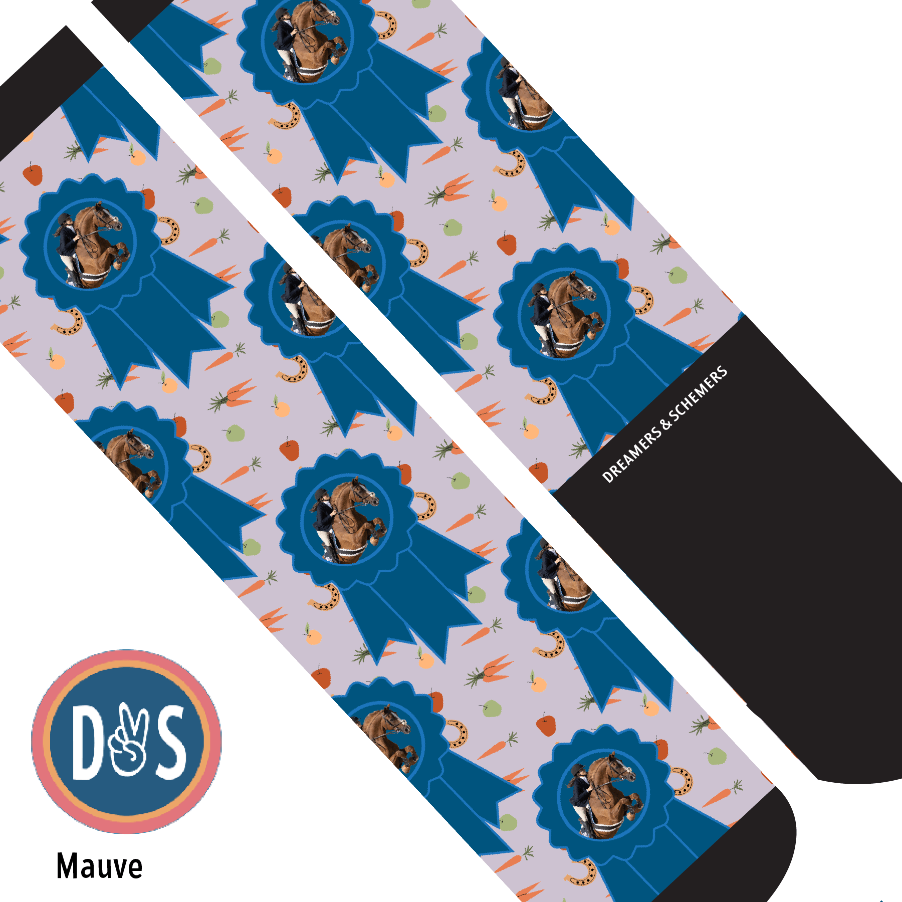 Custom AL Custom Socks Adult / Mauve Custom Blue Ribbon with Stable Snackies Socks 1 Photo equestrian boot socks boot socks thin socks riding socks pattern socks tall socks funny socks knee high socks horse socks horse show socks