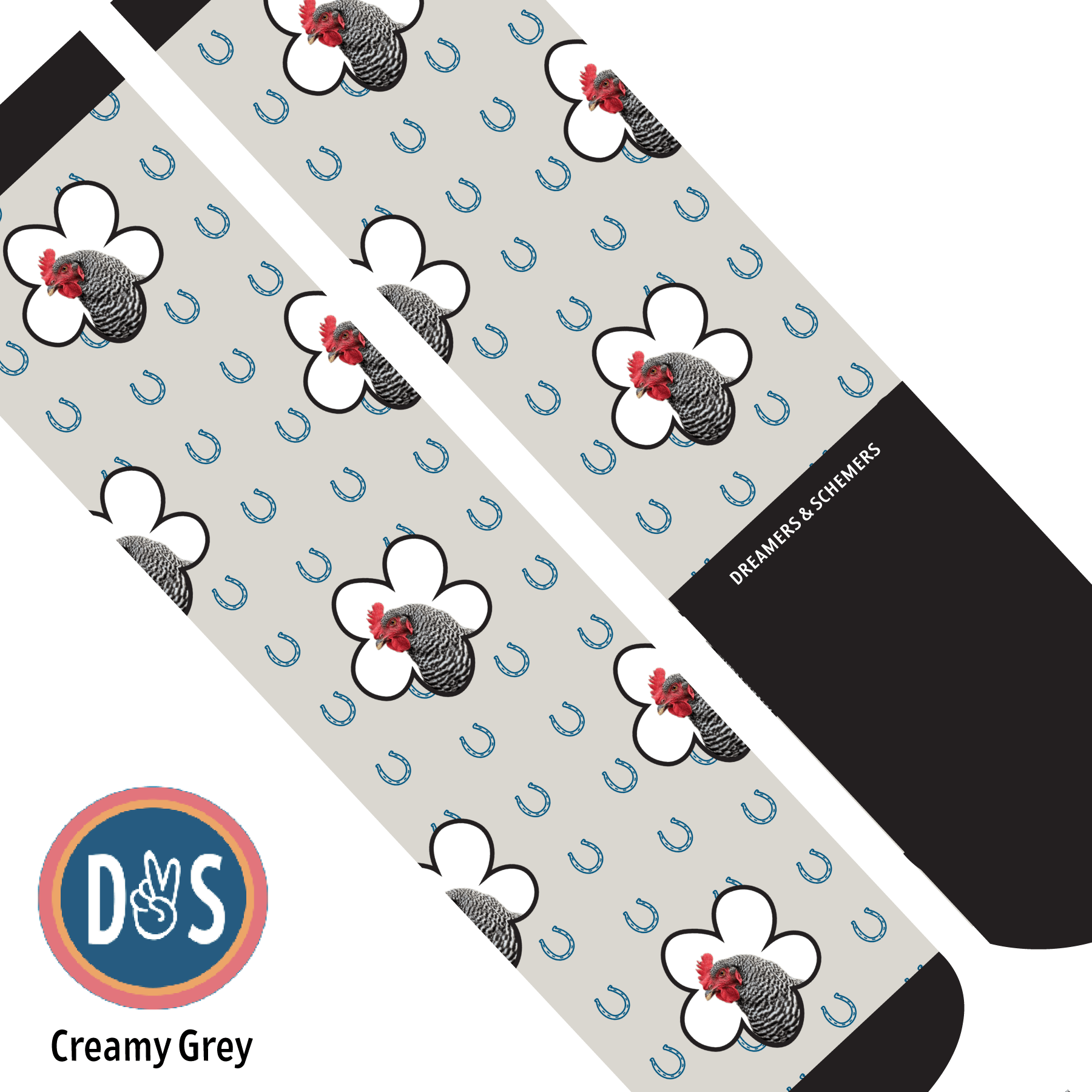 Custom AL Custom Socks Adult / Creamy Grey Custom Flower with Blue Horseshoes Socks 1 Photo equestrian boot socks boot socks thin socks riding socks pattern socks tall socks funny socks knee high socks horse socks horse show socks