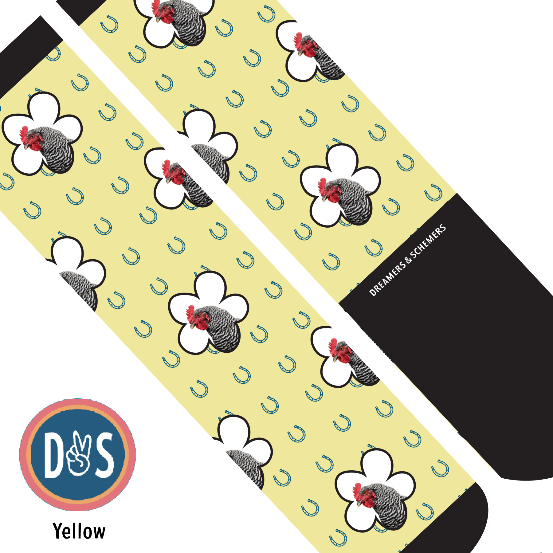 Custom AL Custom Socks Adult / Yellow Custom Flower with Blue Horseshoes Socks 1 Photo equestrian boot socks boot socks thin socks riding socks pattern socks tall socks funny socks knee high socks horse socks horse show socks