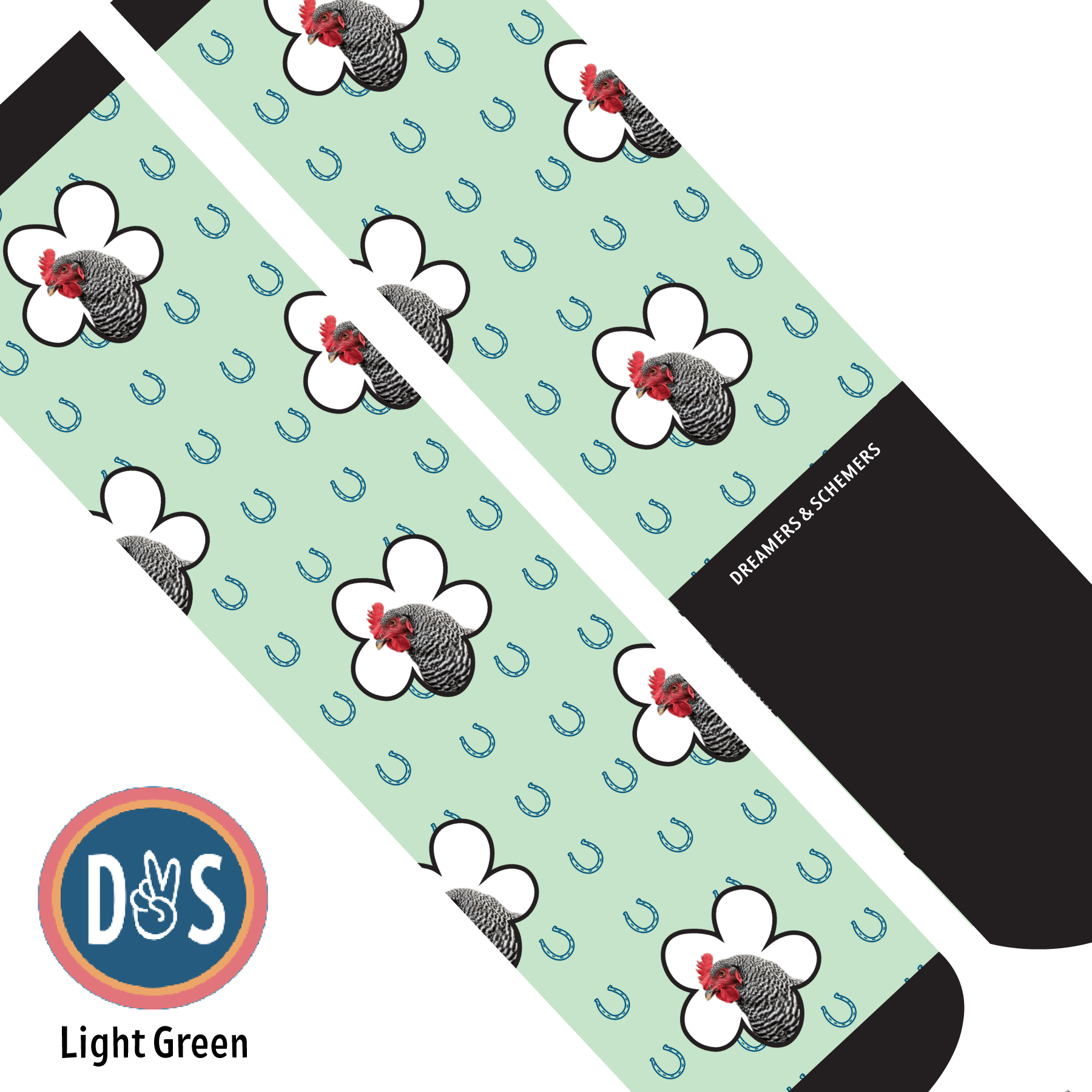Custom AL Custom Socks Adult / Light Green Custom Flower with Blue Horseshoes Socks 1 Photo equestrian boot socks boot socks thin socks riding socks pattern socks tall socks funny socks knee high socks horse socks horse show socks