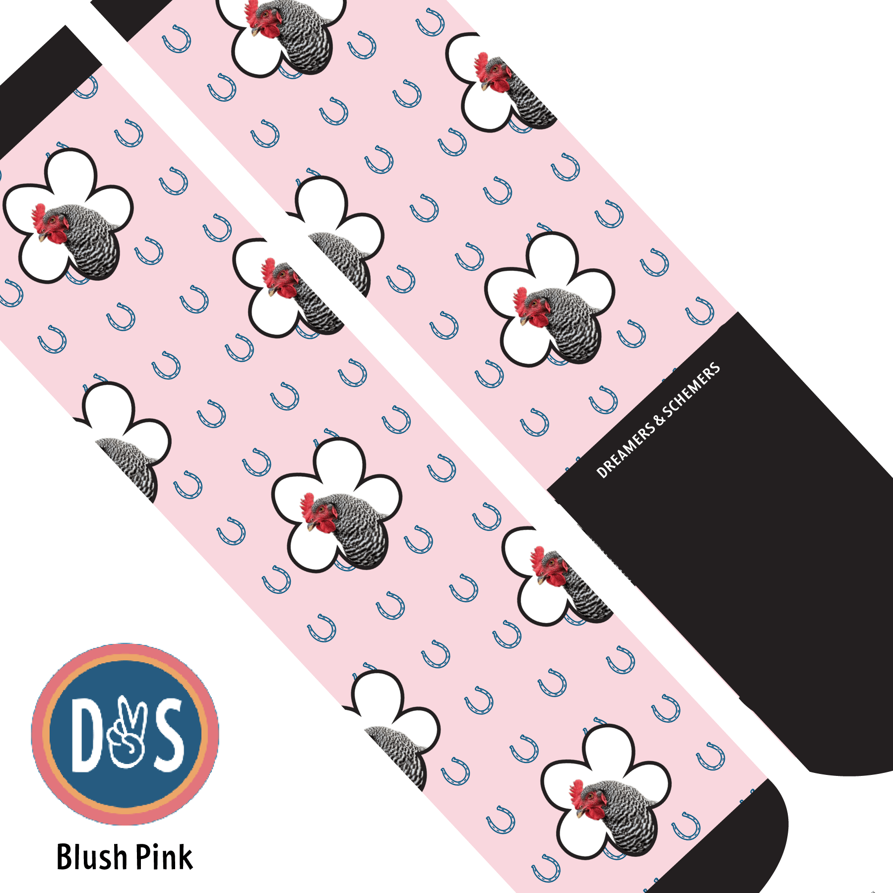 Custom AL Custom Socks Adult / Blush Pink Custom Flower with Blue Horseshoes Socks 1 Photo equestrian boot socks boot socks thin socks riding socks pattern socks tall socks funny socks knee high socks horse socks horse show socks