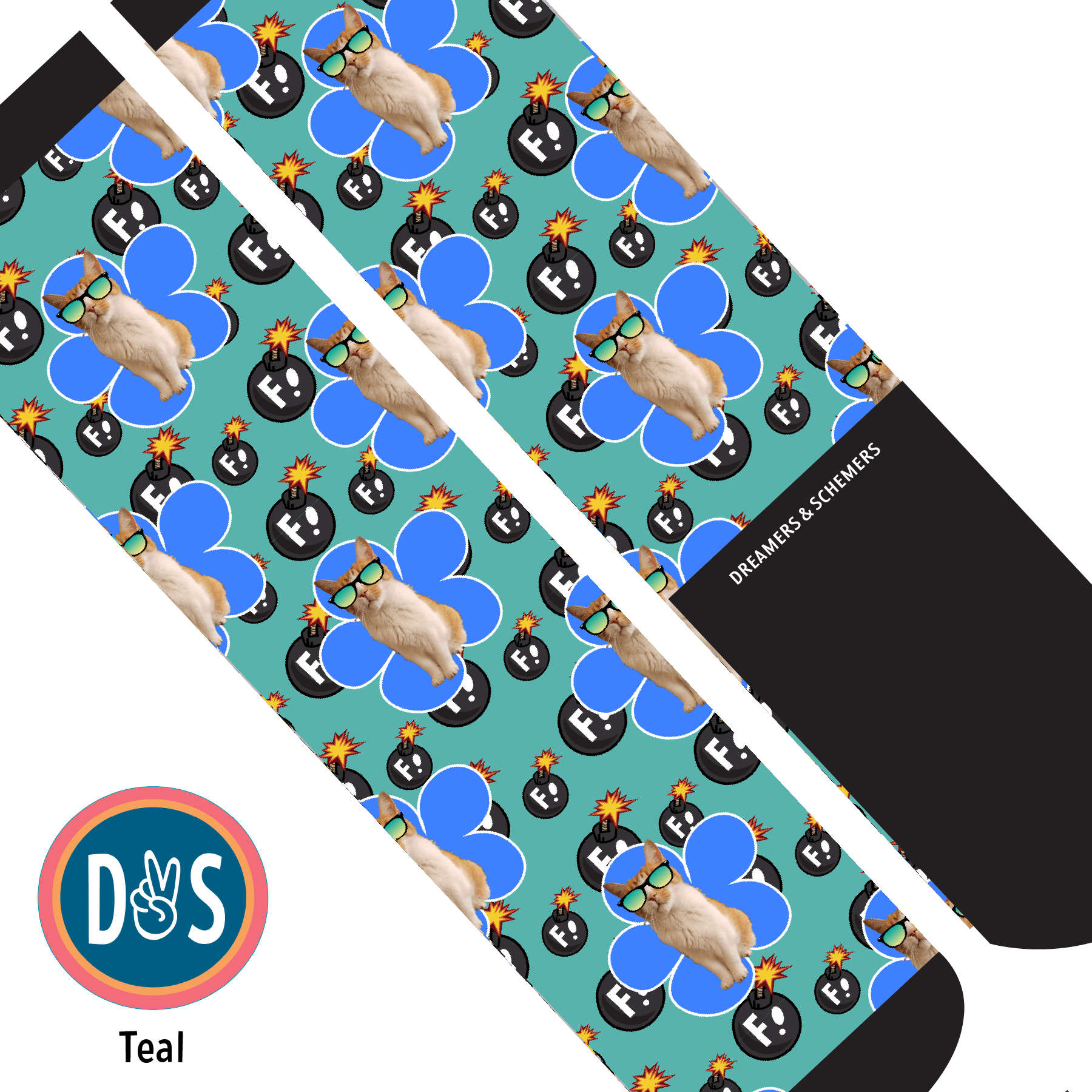 Custom AL Custom Socks Adult / Teal Custom Flower with F Bombs Socks 1 Photo equestrian boot socks boot socks thin socks riding socks pattern socks tall socks funny socks knee high socks horse socks horse show socks