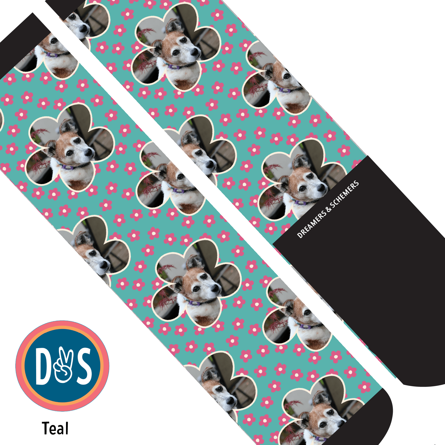 Custom AL Custom Socks Adult / Teal Custom Flower with Pinky Petals Socks 1 Photo equestrian boot socks boot socks thin socks riding socks pattern socks tall socks funny socks knee high socks horse socks horse show socks