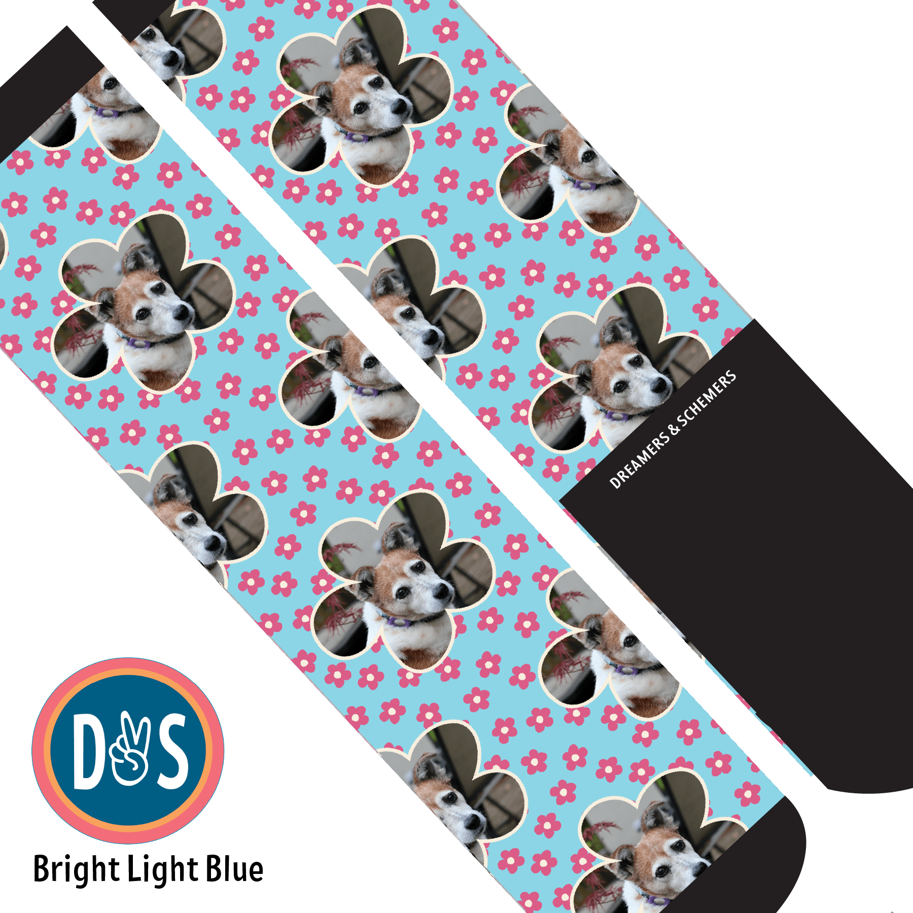 Custom AL Custom Socks Adult / Bright Light Blue Custom Flower with Pinky Petals Socks 1 Photo equestrian boot socks boot socks thin socks riding socks pattern socks tall socks funny socks knee high socks horse socks horse show socks