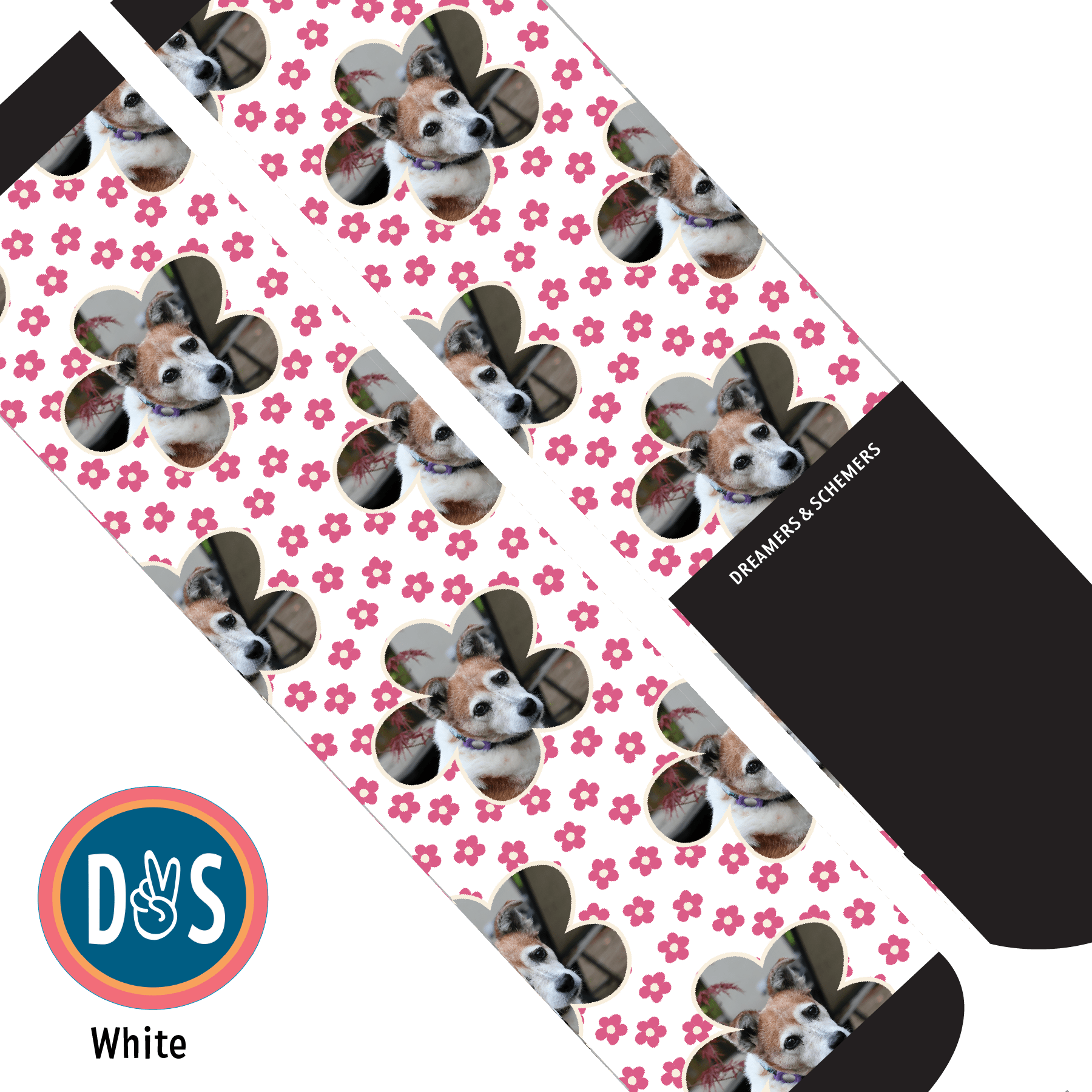 Custom AL Custom Socks Adult / White Custom Flower with Pinky Petals Socks 1 Photo equestrian boot socks boot socks thin socks riding socks pattern socks tall socks funny socks knee high socks horse socks horse show socks