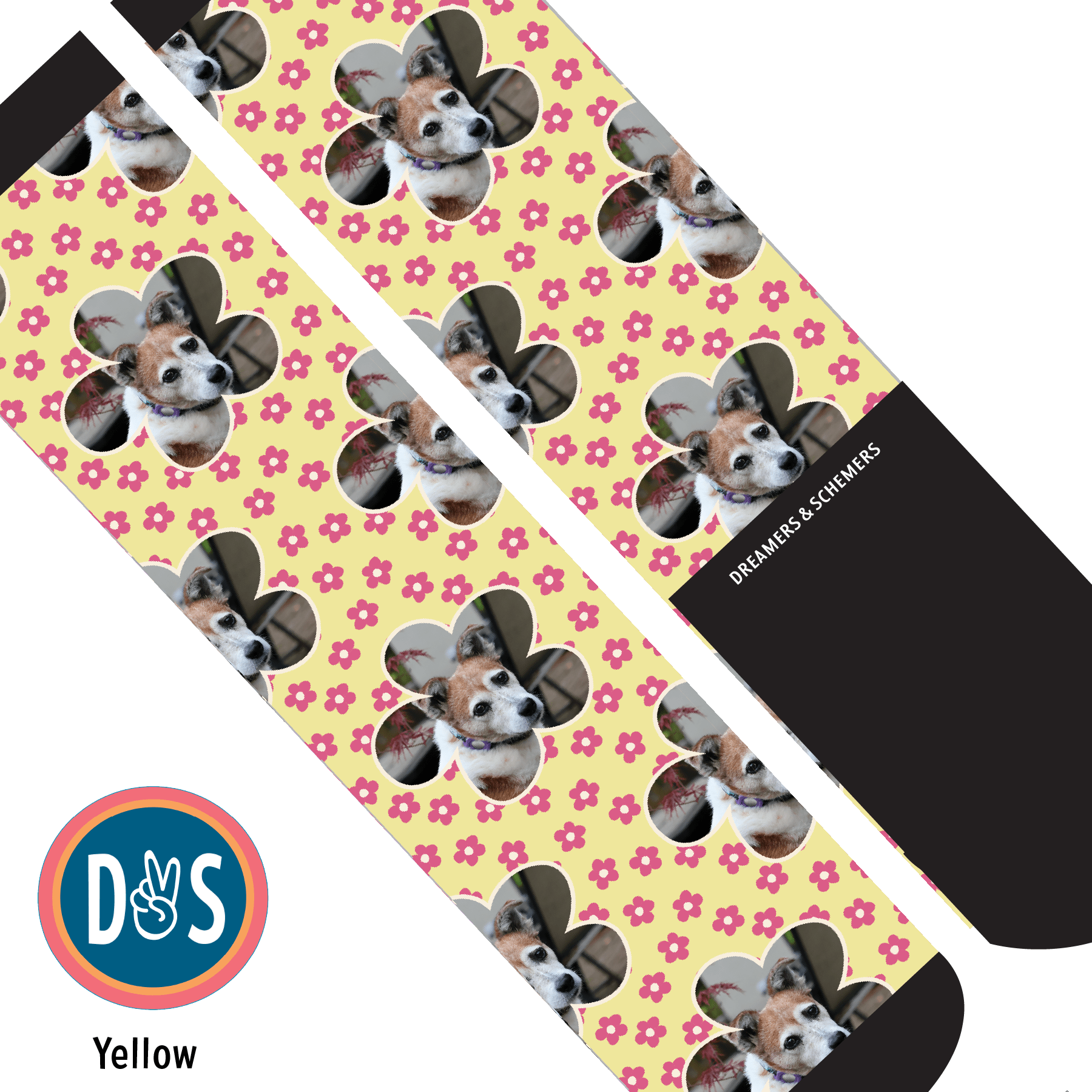Custom AL Custom Socks Adult / Yellow Custom Flower with Pinky Petals Socks 1 Photo equestrian boot socks boot socks thin socks riding socks pattern socks tall socks funny socks knee high socks horse socks horse show socks