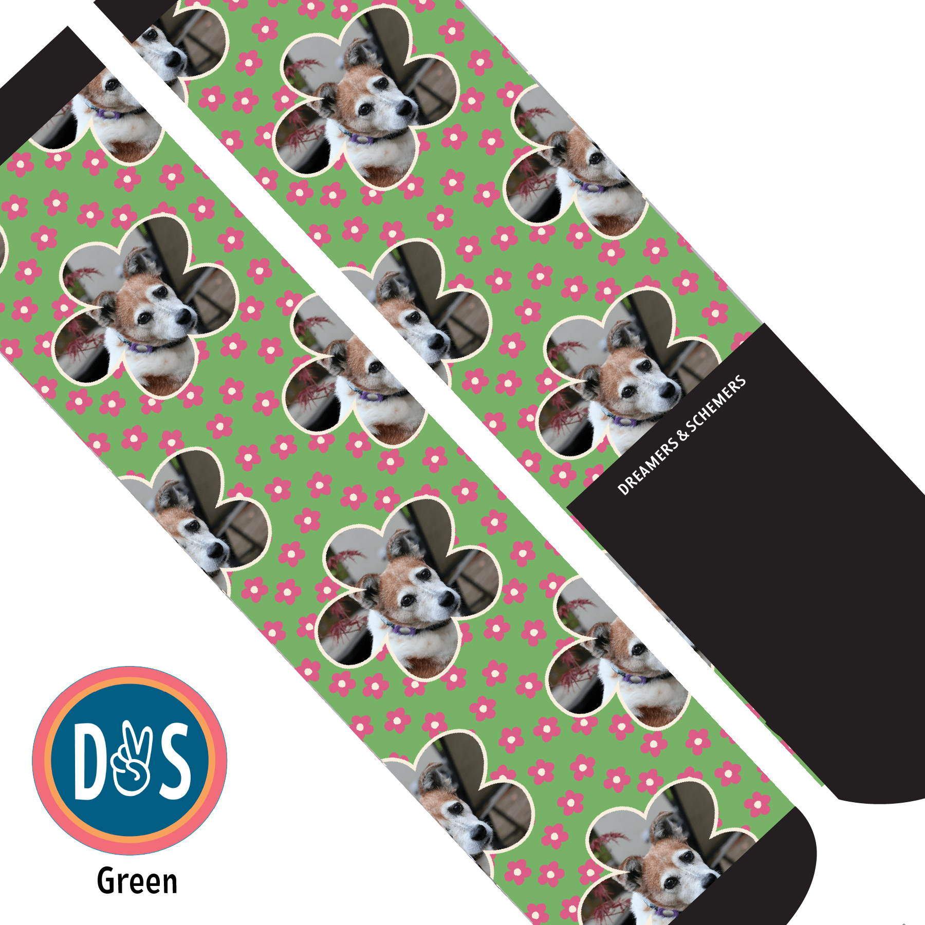 Custom AL Custom Socks Adult / Green Custom Flower with Pinky Petals Socks 1 Photo equestrian boot socks boot socks thin socks riding socks pattern socks tall socks funny socks knee high socks horse socks horse show socks