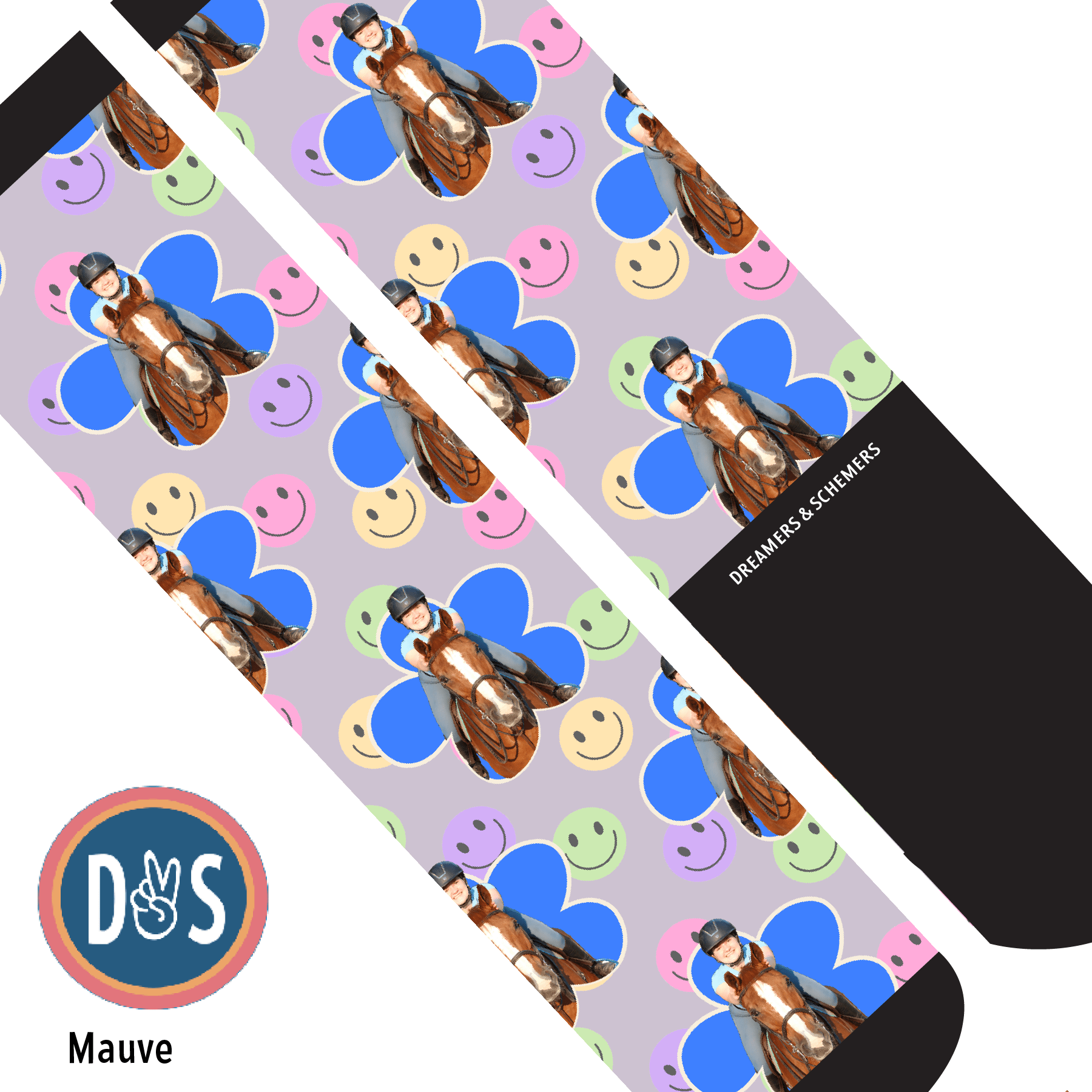 Custom AL Custom Socks Adult / Mauve Custom Flower with Smiley Vibes Socks 1 Photo equestrian boot socks boot socks thin socks riding socks pattern socks tall socks funny socks knee high socks horse socks horse show socks